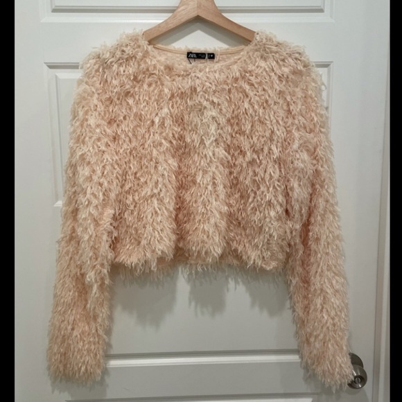 Zara Cream Feather Effect Sweatshirt Sweater Top - Picture 13 of 14